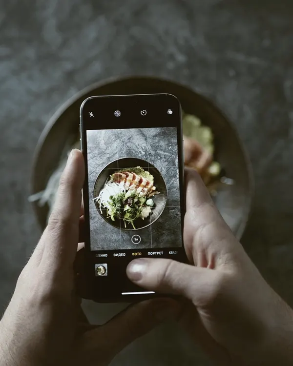 Un plat photographié au téléphone, vu de haut